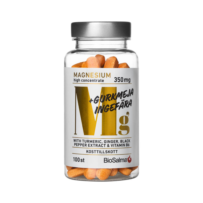 BioSalma magnis 350mg su ciberžole, imbieriu ir piperiu - raumenų skausmas, šiltų sąnarių funkcija, nervų būsena, 100 vnt.