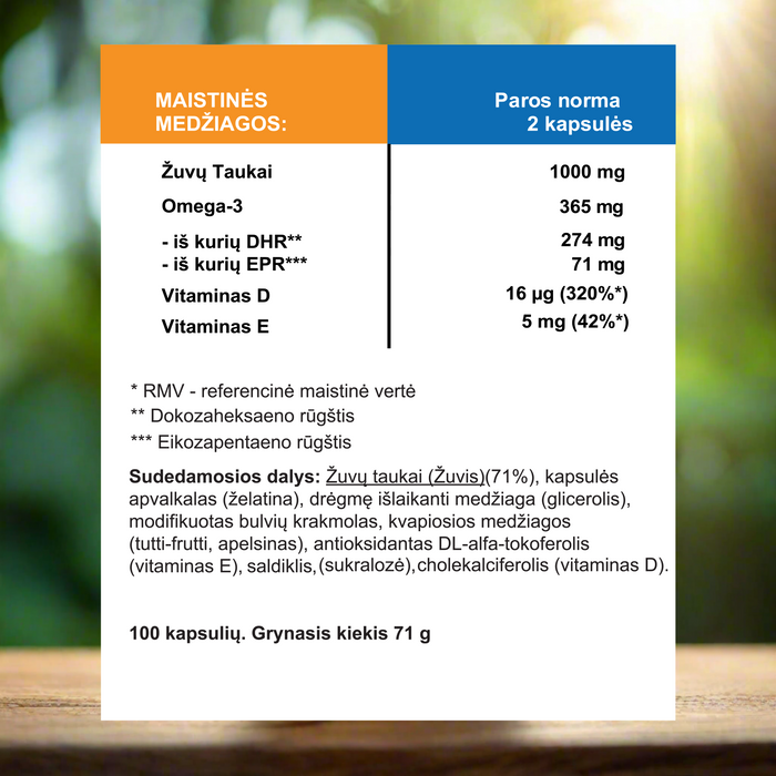Omega-3 Vaikams + Vitaminas D3 ir E, 100 kapsulių – nuotrauka 6
