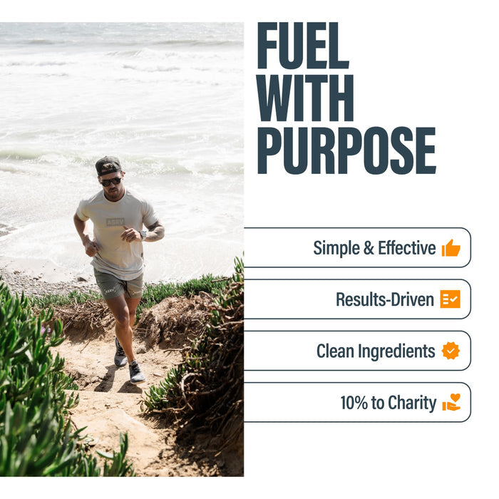 Man trail running outdoors with BUBS MCT Oil Powder