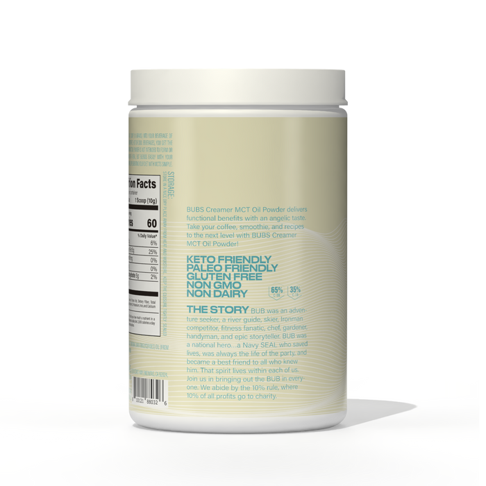 BUBS MCT Oil Powder Vegan side label