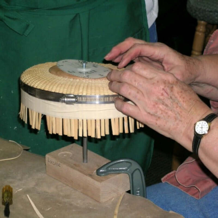 Oval Nantucket Basket fastened to mold stand adapter with C-Clamp.