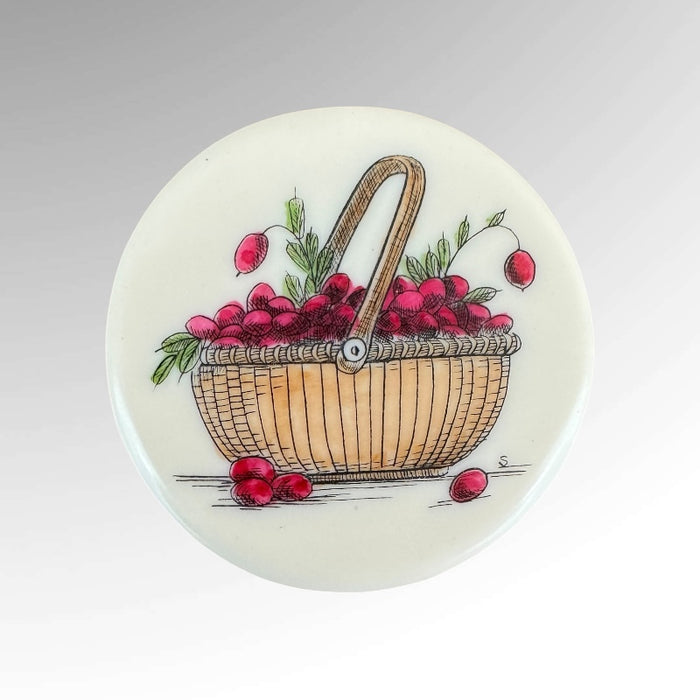Nantucket Scrim Disc Wine Basket with red grapes and green vines