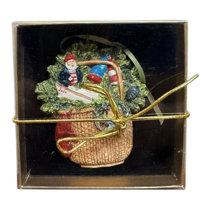 The Red Nantucket Lightship Basket with Santa and the case that comes with it.