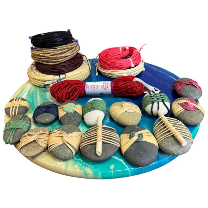 Valentine's Day Rock Wrapping Kit with completed Zen Stones and all of the materials included in the kit.