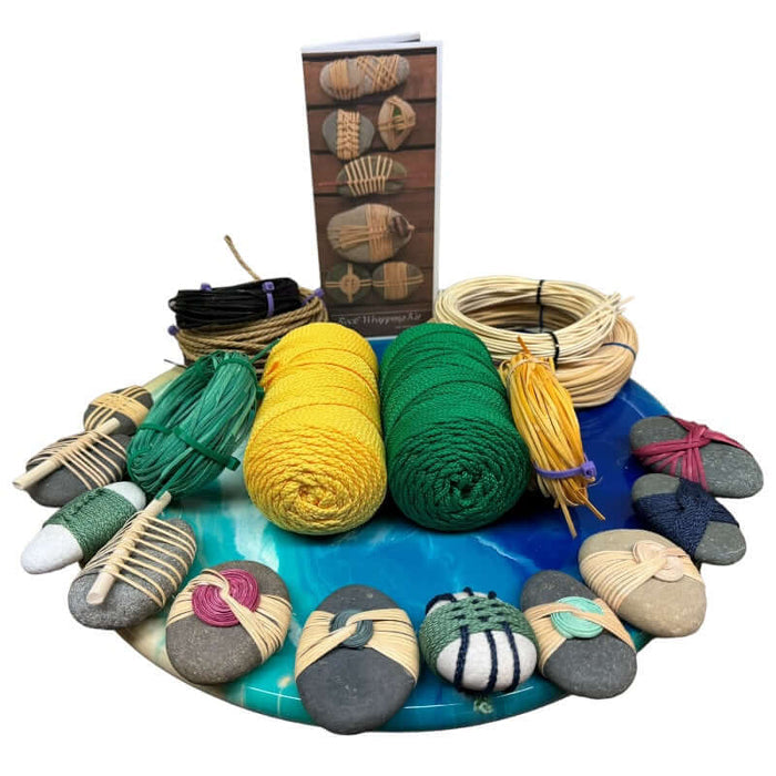 Completed Zen Stones with rock wrapping kit materials.