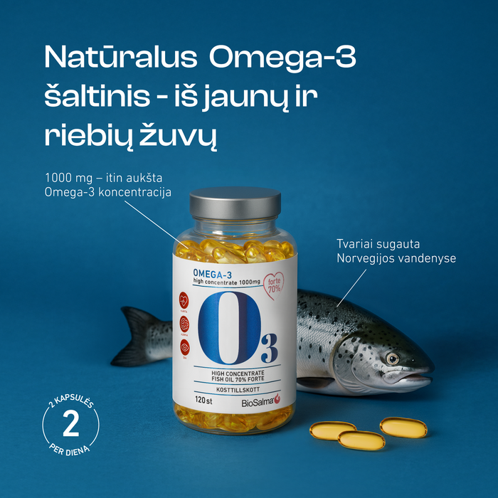 Omega-3 Forte 70%, 120 kapsulių – nuotrauka 2