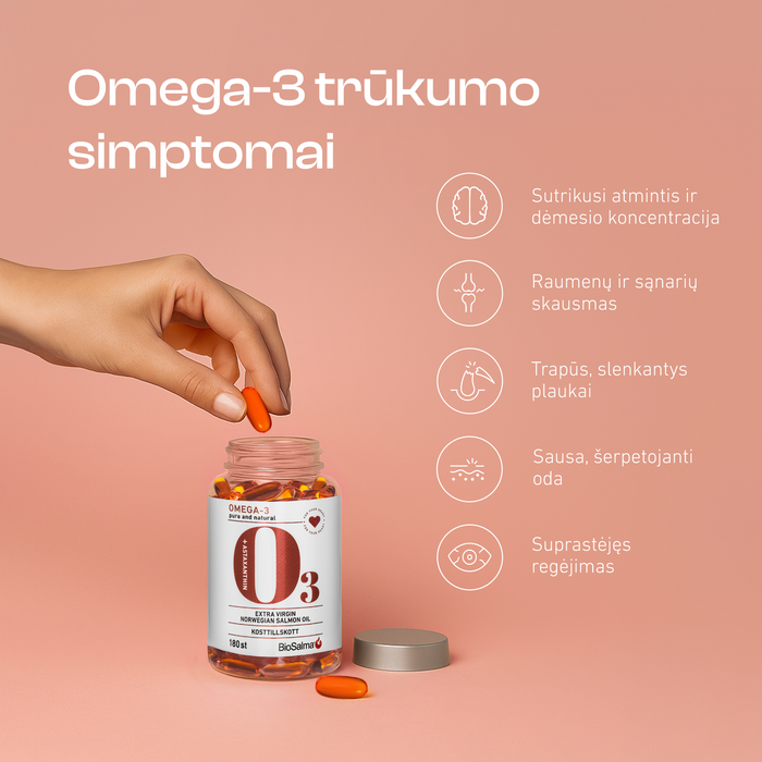 Omega-3 Tyri norvegiškų lašišų žuvų taukai, 180 kapsulių – nuotrauka 3