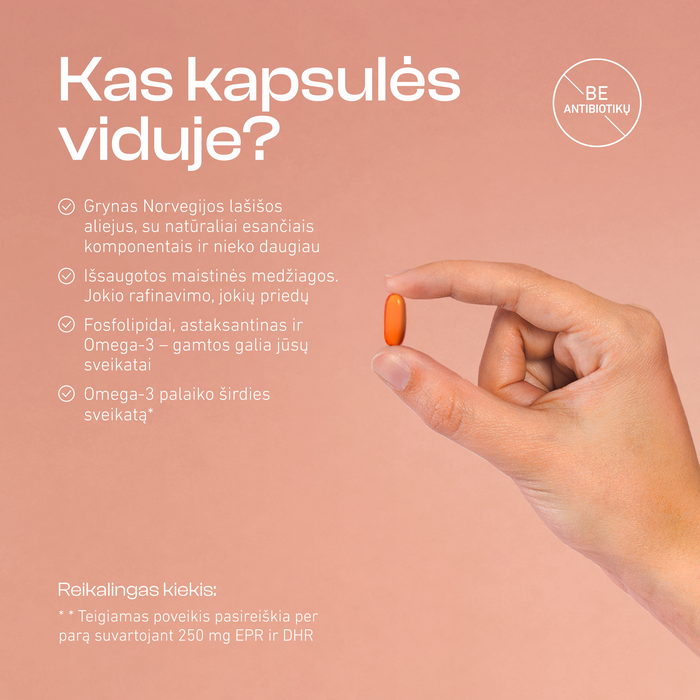 Omega-3 Tyri norvegiškų lašišų žuvų taukai, 180 kapsulių – nuotrauka 4
