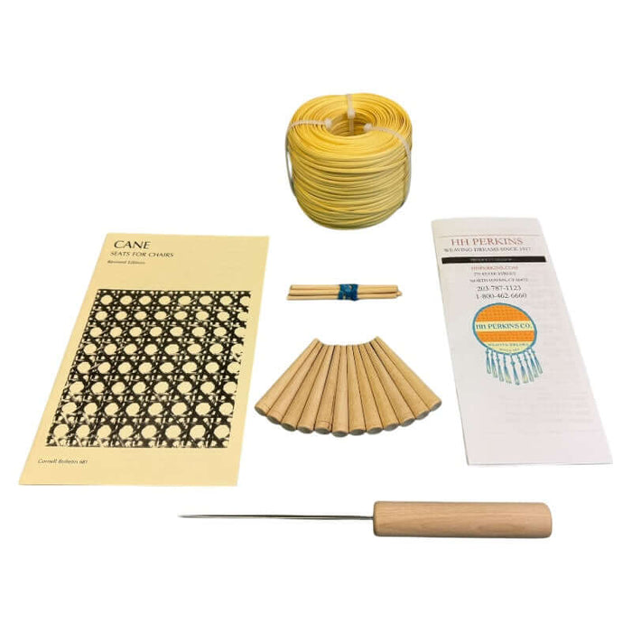 Medium 3mm Plastic Strand Cane Kit with booklet, corner plugs, pegs, awl, and best practice sheet.