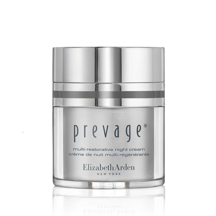 Elizabeth Arden Prevage multi-restorative night cream jar on a white background