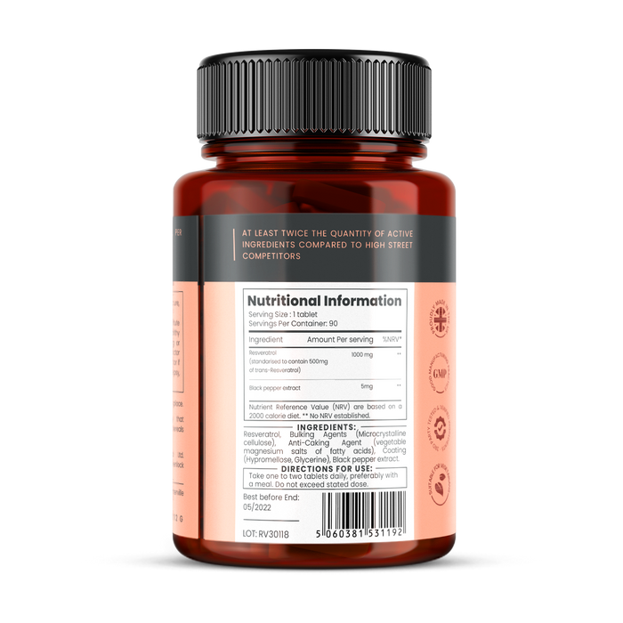 Resveratrol (50% trans-resveratrol) 1000mg x 90 tablets