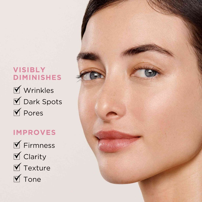 Woman staring at camera with skin concerns checked in check boxes