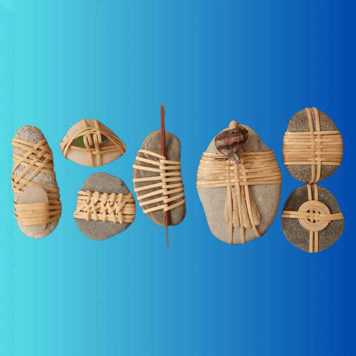 Variations of Zen Stones woven with Natural Strand Cane.