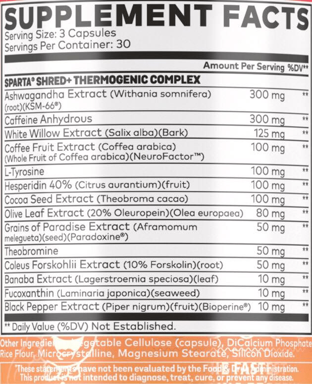 Sparta Nutrition Shred + Fat Burner 90 Vege Caps