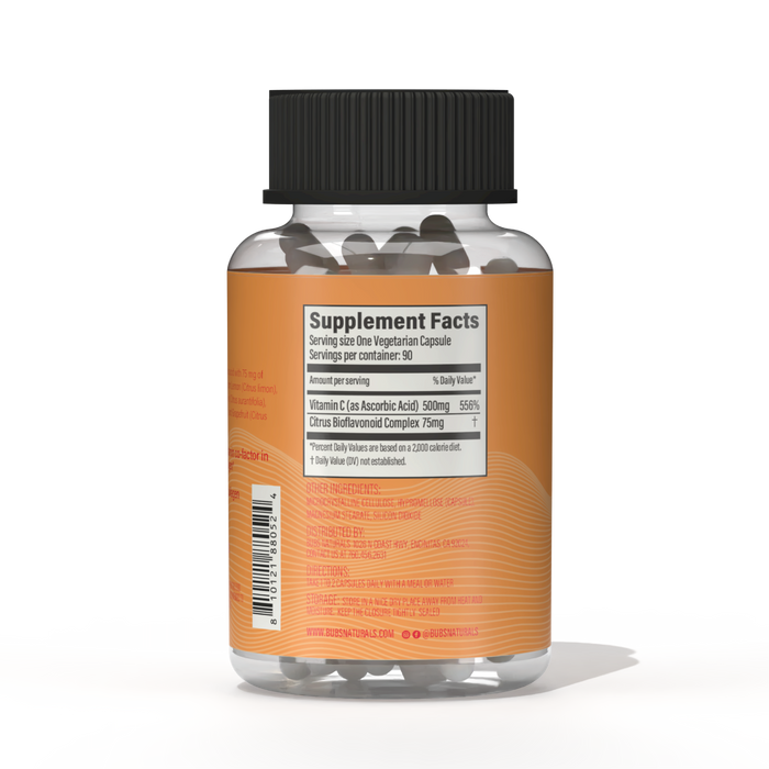Nutrition facts for BUBS Boost Vitamin C