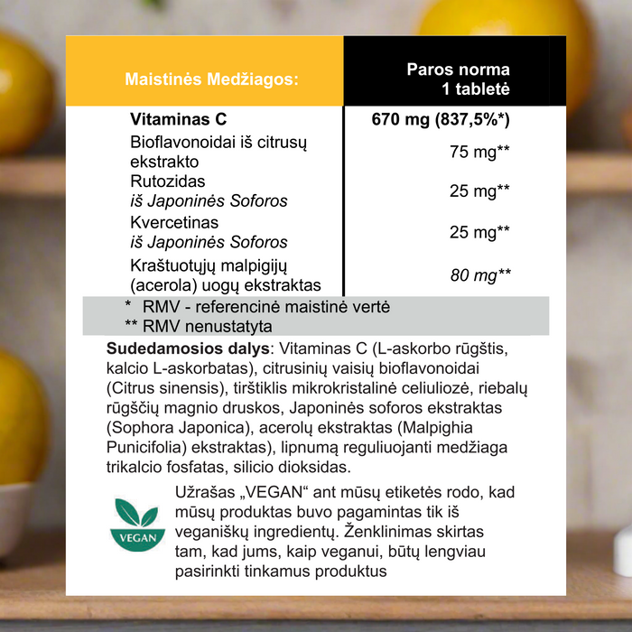 Vitaminas C 670mg su Bioflavonoidas, 120 tablečių – nuotrauka 2