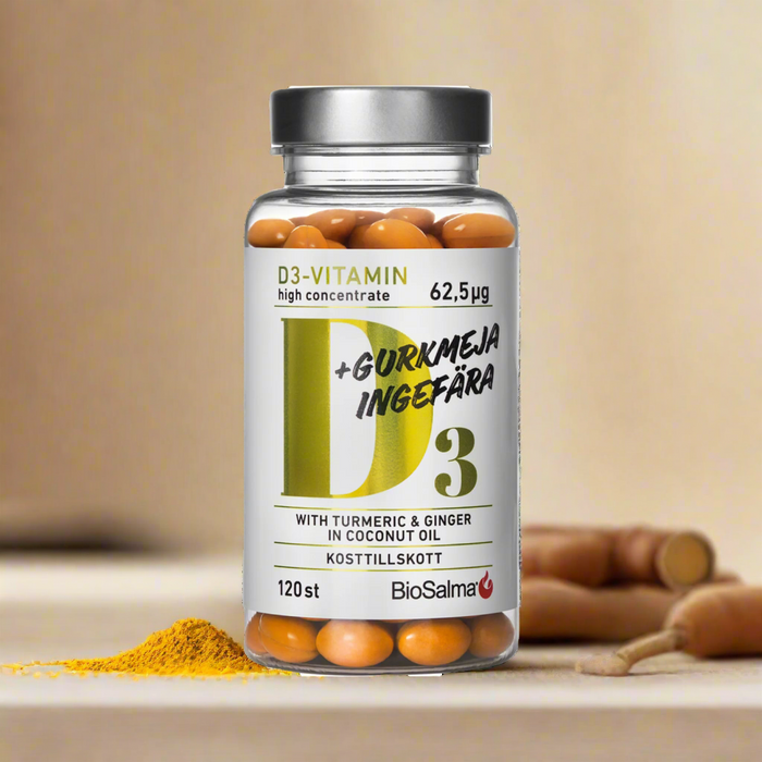Vitaminas D3 (2500TV) + Ciberžolė, Imbieras ir Pipirai 120 kapsulių – nuotrauka 3