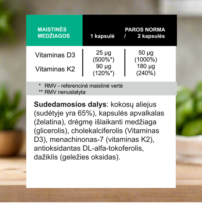 Vitaminas K2 + Vitaminas D3, 100 vnt. – nuotrauka 2